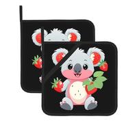 YYHWHJDE Strawberry Koala Pattern Square Insulation Pot Mat 2 Pieces Thick and durable with lanyard for Microwave Ovens, Ovens, Outdoor Grilling