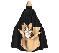 YYHWHJDE Stray Cat In A Cardboard Box Pattern Halloween Adult Hooded Cape Cloak For Role-Playing, Stage Costumes, Parties Easy Care