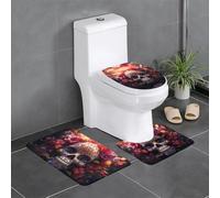 YYHWHJDE Sugar Horror Skull and Flowers Printed Three Piece Set of Bathroom Floor mats, Bathroom Shower mats, Anti Slip Quick Drying