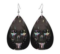 YYHWHJDE Sugar Horror Skull And Flowers Prints Teardrop Leather Earrings - Lightweight Dangle Earrings for Women, Vivid Faux Leather Drops with Silver Plated Hooks, Chic Jewelry for Parties & Gifts