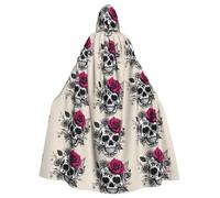 YYHWHJDE Sugar Horror Skull Flowers Rose Picture Halloween Adult Hooded Cloak for Role-Playing, Costumes, and Theme Parties
