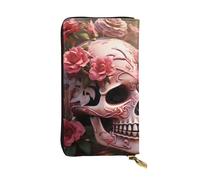YYHWHJDE Sugar Horror Skull Flowers Rose Picture Leather long clutch wallet Designed for fashion girls and women stylish and personalized 7.48 x 4.13 in, Black, One Size