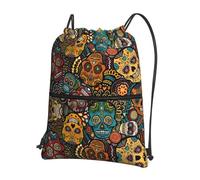 YYHWHJDE Sugar Skull Print Prints Drawstring Zipper Backpack - Lightweight Foldable Gym Bag for Travel Workout Yoga