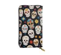 YYHWHJDE sugar skulls Printed Leather long clutch wallet Designed for fashion girls and women stylish and personalized 7.48 x 4.13 in, Black, One Size