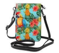 YYHWHJDE Summer Parrot Pineapple Bird Prints Small Leather Women'S Crossbody Flip Phone Bag, Waterproof And Durable