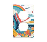 YYHWHJDE Summer Surfing Pattern Prints Double Socket Wall Panel Electrical Socket Cover Plate Shatter Decoration Durable 4.5x2.76in
