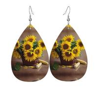 YYHWHJDE Sunflower and corn Prints Teardrop Leather Earrings - Vibrant Dangle Layers for Women, Lightweight Fashion Jewelry for Parties & Everyday Wear