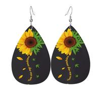 YYHWHJDE sunflower and weed Prints Teardrop Leather Earrings - Vibrant Dangle Layers for Women, Lightweight Fashion Jewelry for Parties & Everyday Wear