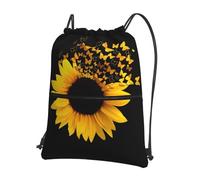 YYHWHJDE Sunflower Floral Butterflies Art Prints Drawstring Zipper Backpack - Lightweight Foldable Gym Bag for Travel Workout Yoga