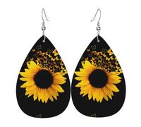 YYHWHJDE Sunflower Floral Butterflies Art Prints Water Drop Leather Earrings - Stylish Dangle Throw for Parties, Vibrant Color Layering, Non-Fading Finish