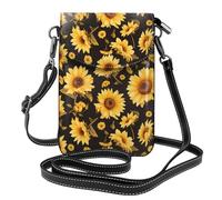 YYHWHJDE Sunflower On Black Background Prints Small Leather Women'S Crossbody Flip Phone Bag, Waterproof And Durable