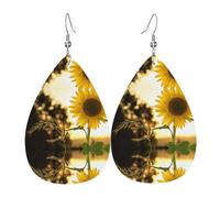 YYHWHJDE Sunflowers Sun Prints Teardrop Leather Earrings - Lightweight Dangle Earrings for Women, Vivid Faux Leather Drops with Silver Plated Hooks, Chic Jewelry for Parties & Gifts
