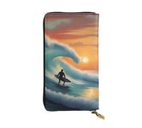 YYHWHJDE Sunset Sea Surfing Seascape Printing Quality Leather Long Clutch Wallet Designed for Fashion Girls and Women Stylish 7.48 x 4.13 in