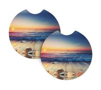 YYHWHJDE Sunset View on The Beach Shore Prints Car Cup Coasters 2-Pack - Premium Neoprene Drink Throws, Protect Cup Holders & Enhance Your Drive - Waterproof, Non-Slip Grip