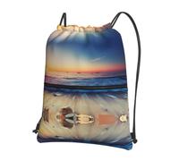 YYHWHJDE Sunset View on The Beach Shore Prints Drawstring Backpack - Lightweight Water-Resistant Gym Bag with Zipper Pocket for Travel & Sports