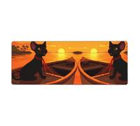 YYHWHJDE Sunset Wooden Boat Cat Picture Extra Large Mouse Pad, Computer Office Anti Slip Gaming Keyboard Thickened Version 12x31.5in