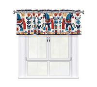 YYHWHJDE Swedish Dala Horse Folk Prints Curtain Valance 54x18in - Filtered Light Kitchen Throw with Rod Pocket, Peach Skin Fabric Layer for Bathroom, Laundry & Breakfast Nooks