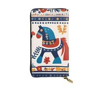 YYHWHJDE Swedish Dala Horse Folk Prints Leather long clutch wallet Designed for fashion girls and women stylish and personalized 7.48 x 4.13 in, Black, One Size