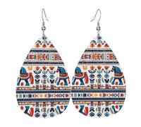 YYHWHJDE Swedish Dala Horse Folk Prints Water Drop Leather Earrings - Stylish Dangle Throw for Parties, Vibrant Color Layering, Non-Fading Finish