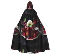 YYHWHJDE Sweet Cherry Pudding Pattern Halloween Adult Hooded Cape Cloak For Role-Playing, Stage Costumes, Parties Easy Care