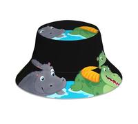 YYHWHJDE Swimming Hippopotamus and Crocodiles Pattern Reflective Bucket Hat Lightweight, Breathable, Foldable for Men & Women Black