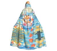 YYHWHJDE Swimming Tiger Cub Pattern Halloween Adult Hooded Cape Cloak No Zipper, Comfortable For Costume Parties