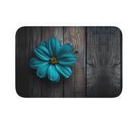 YYHWHJDE Teal Flower on Wooden Plank Picture Anti slip and thickened floor mat suitable for bathrooms, bedrooms, washable carpet floor mats 16X24 in