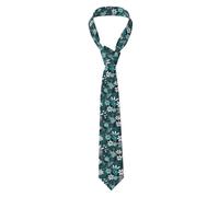 YYHWHJDE Teal Grey and White Floral Pattern Men's tie classic style suit cravat suitable for holidays and work