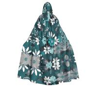 YYHWHJDE Teal Grey and White Floral Printing Halloween Adult Hooded Cloak for Parties and Costume Events