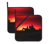 YYHWHJDE Texas Cowboy Prints Square Hot Pads for Kitchen Counters - Waterproof Pot Covers with Hanging Loop for Serving & BBQ, Set of 2 (One with Pocket)