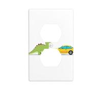 YYHWHJDE The car Heading to The Dinosaurs Picture Double Socket Wall Panel Electrical Socket Cover Plate is Shatter Resistant and Durable 4.5x2.76in