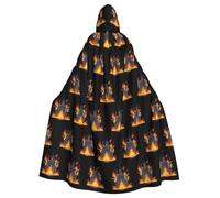 YYHWHJDE The castle burning flames Pattern Halloween Adult Hooded Cloak for various party and carnival settings