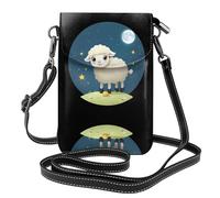 YYHWHJDE The Lamb and the Moon Picture Ladies' mobile phone with leather foreskin, crossbody flip cover, small adjustable shoulder strap