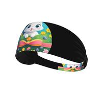 YYHWHJDE The Little White Rabbit on The Easter Egg Picture Sports Headband for Women Sweat Proof Bandeau Summer Elastic Band