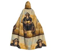 YYHWHJDE The monkey eating biscuits Picture Adult Halloween hooded jacket cloak long party cloak suitable for men and women