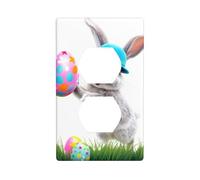 YYHWHJDE The Rabbit Holding an Easter Egg Picture Double Socket Wall Panel Decorative is Durable and Suitable for Socket Light Switch Accessories 4.5x2.76in