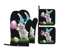YYHWHJDE The Rabbit Holding an Easter Egg Printed Kitchen Baking Set of 4 Thick Insulated Oven Mitt & Pot Holders, Anti-Scalding for Microwave, Oven, Outdoor BBQ