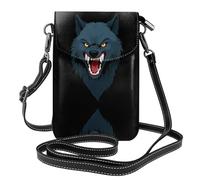 YYHWHJDE The wolf with bared fangs and claws Picture Ladies' mobile phone with leather foreskin, crossbody flip cover, small adjustable shoulder strap