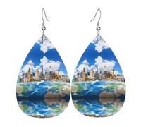 YYHWHJDE The World Famous Buildings Prints Teardrop Leather Earrings - Vibrant Dangle Layers for Women, Lightweight Fashion Jewelry for Parties & Everyday Wear