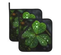 YYHWHJDE Three-Leaf Clover Water Droplets Prints Square Insulated Pot Mat Set (2-Piece) 8x8in Waterproof, Thickened & Easy to Clean with Lanyard Design for Kitchen, Oven & BBQ