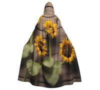 YYHWHJDE Three Sunflowers on Wooden Picture Halloween Adult Hooded Cloak for Role-Playing, Costumes, and Theme Parties