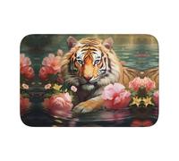 YYHWHJDE Tiger and Lotus Flowers Picture Anti slip and thickened floor mat suitable for bathrooms, bedrooms, washable carpet floor mats 16X24 in