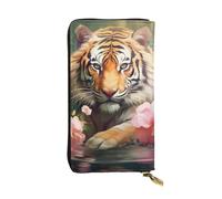 YYHWHJDE Tiger and Lotus Flowers Printed Leather long clutch wallet Designed for fashion girls and women stylish and personalized 7.48 x 4.13 in, Black, One Size