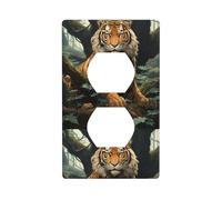 YYHWHJDE Tiger Behind The Tree Picture Double Socket Wall Panel Decorative is Durable and Suitable for Socket Light Switch Accessories 4.5x2.76in