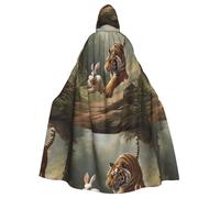 YYHWHJDE Tiger Chasing Rabbit Picture Halloween Adult Hooded Cape Cloak No Zipper, Comfortable For Costume Parties