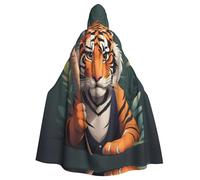 YYHWHJDE Tiger Holding Stick Prints Adult Hooded Cloak is a super large, comfortable, and durable Halloween hooded poncho