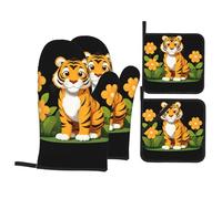 YYHWHJDE Tiger in the Flower Garden Pattern Oven Mitts and Pot Holders Set of 4 Kitchen baking Thick and durable, anti-scalding and heat-insulating
