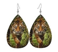YYHWHJDE Tiger in The Jungle Prints Teardrop Leather Earrings - Fashionable Dangle Earrings for Women, Lightweight Faux Leather Drops with 925 Silver Plated Hooks