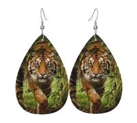 YYHWHJDE Tiger in The Jungle Prints Teardrop Leather Earrings - Lightweight Dangle Earrings for Women, Vivid Faux Leather Drops with Silver Plated Hooks, Chic Jewelry for Parties & Gifts