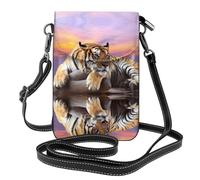 YYHWHJDE Tiger Lying on Wood Leather Crossbody Phone Pouch